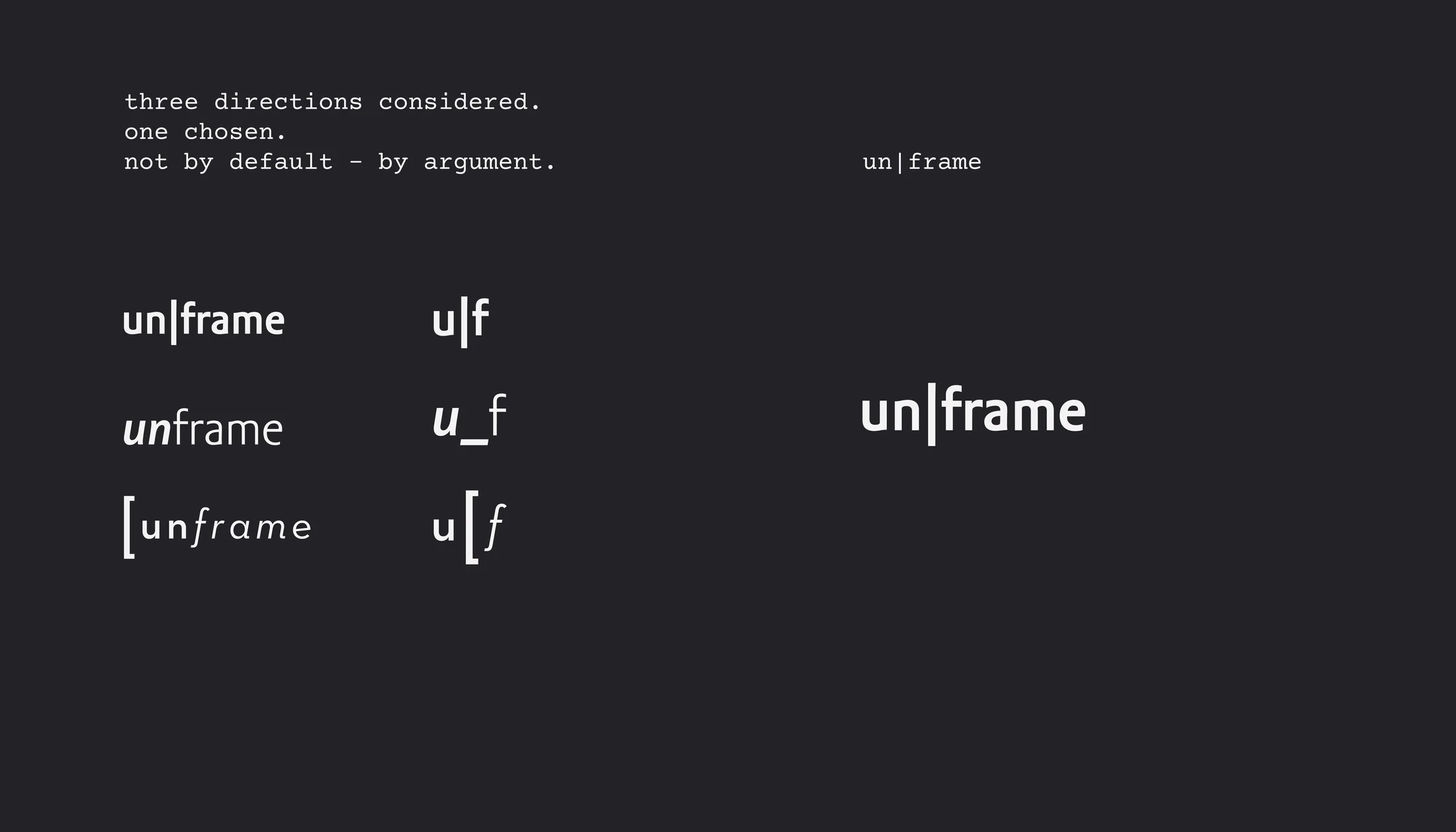un|frame identity system — mark and wordmark construction