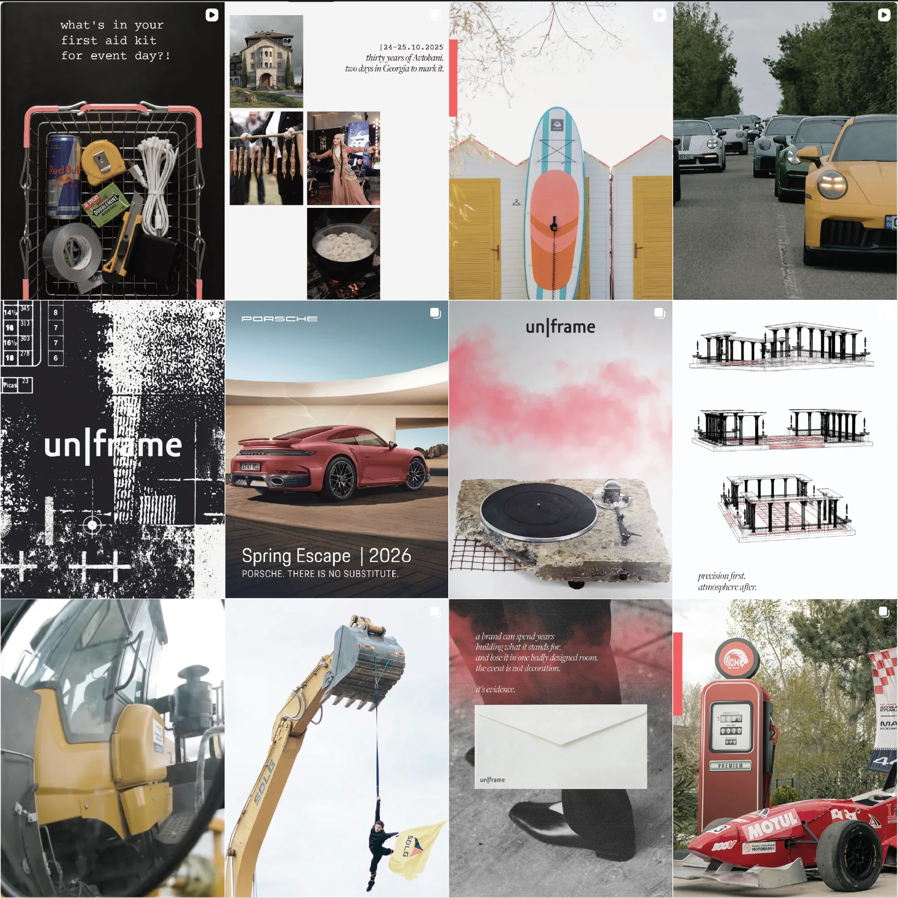 un|frame identity applied across an Instagram feed grid